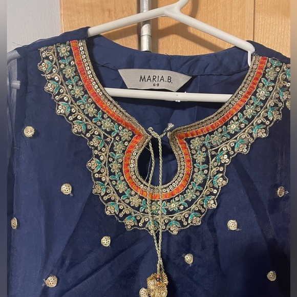 Maria B Girls Formal Dress NWOT Sz 6–8 Navy Blue Embroidered Eid/Wedding Outfit - Picture 5 of 11